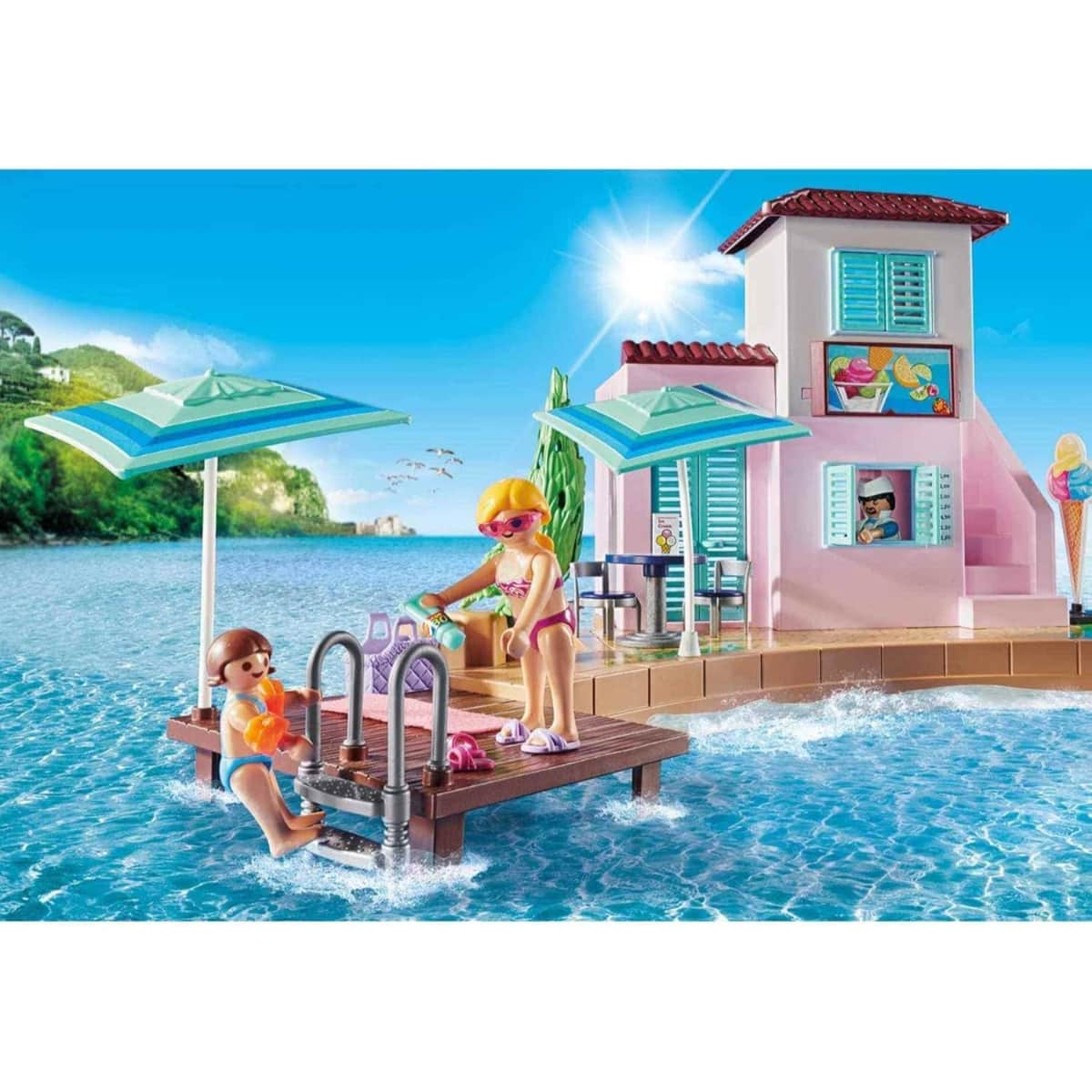 Playmobil Family Fun Waterfront Ice Cream Shop Playset Unisex, 5-7 Years
