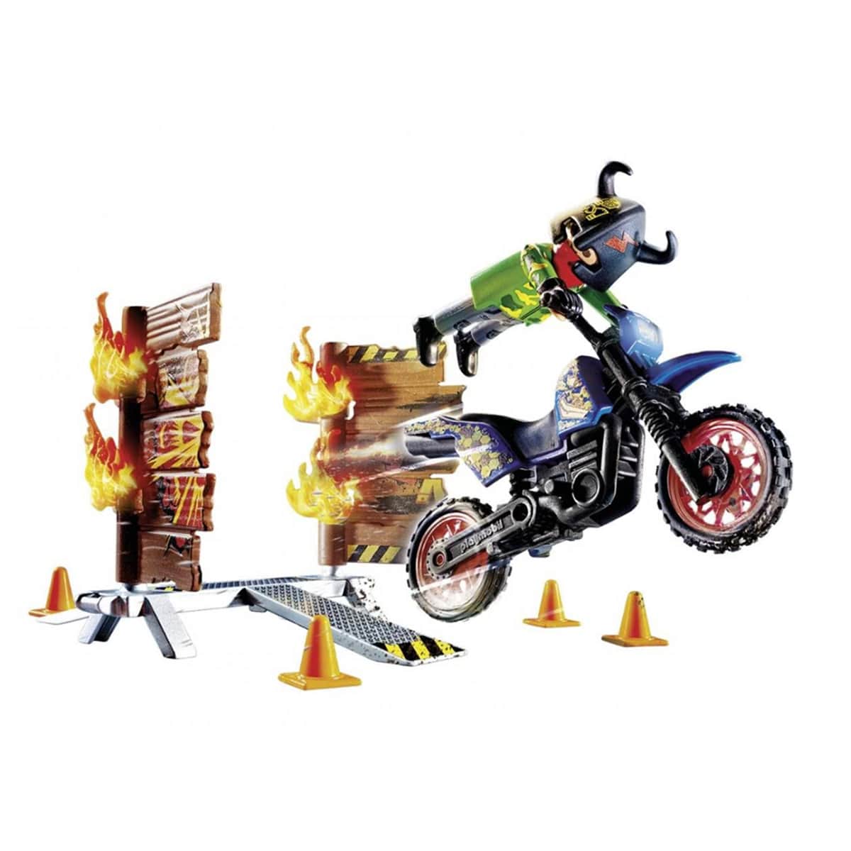 Playmobil Stunt Show Motocross with Fiery Wall Playset Unisex, 5-7 Years