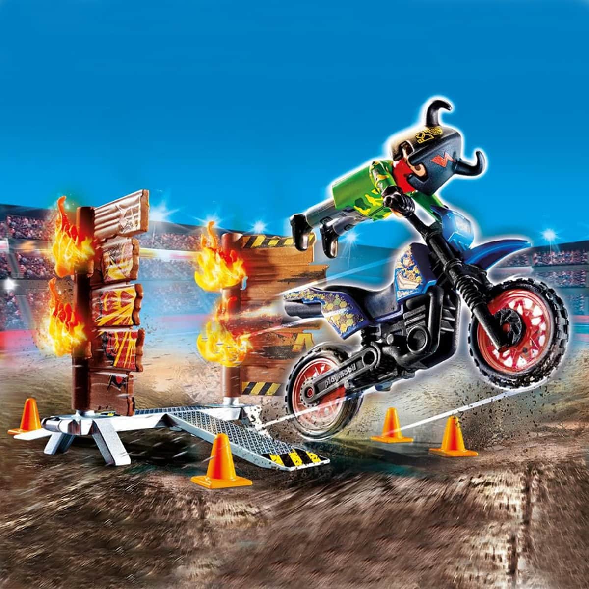 Playmobil Stunt Show Motocross with Fiery Wall Playset Unisex, 5-7 Years