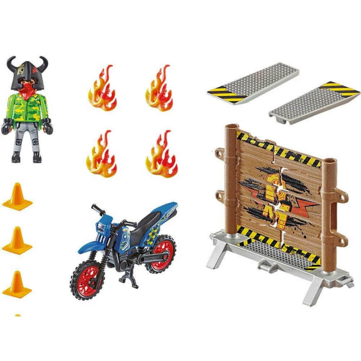 Playmobil Stunt Show Motocross with Fiery Wall Playset Unisex, 5-7 Years