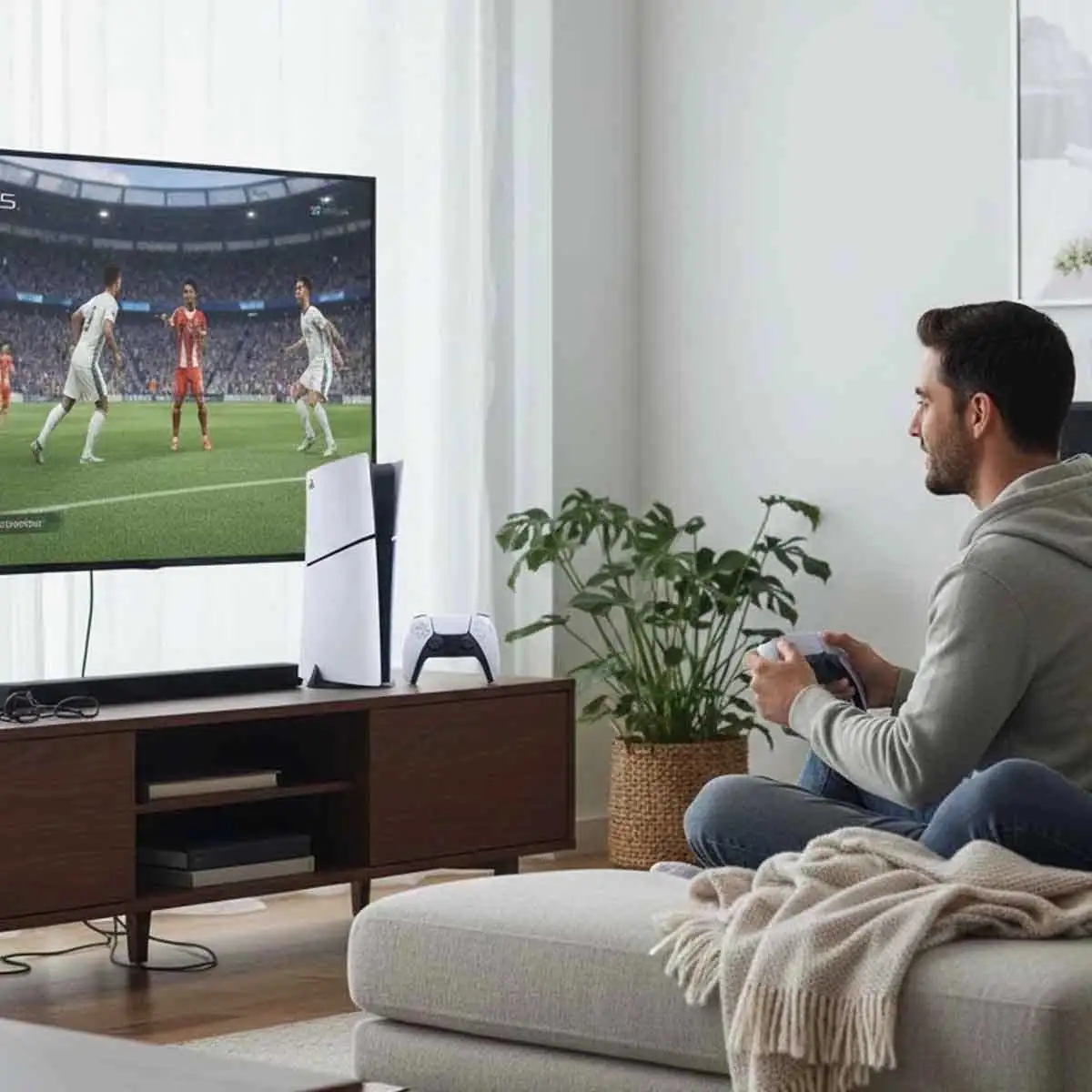 سوني بلايستيشن 5 الإصدار الرقمي سعة 825 جيجابايت و إف سي 26 (نسخة السعودية) مع حزمة وحدة تحكم دوال سينس رمادي