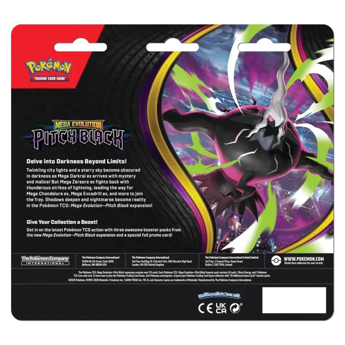 Pokemon TCG Mega Evolution Pitch Black 3 Booster Pack Blister, 6-8 Years