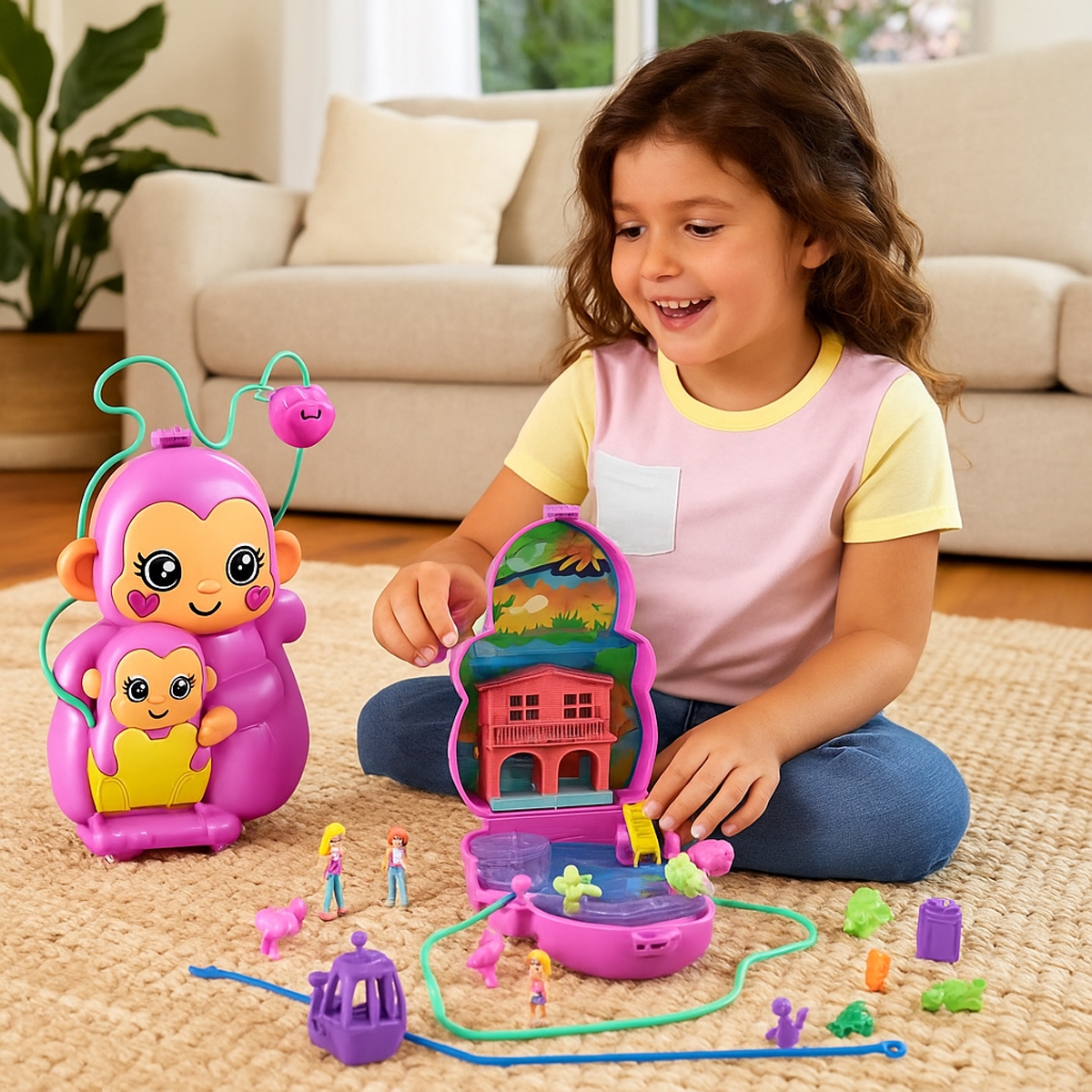 Polly Pocket Momma Monkey & Baby Playset Girls, 5-7 Years