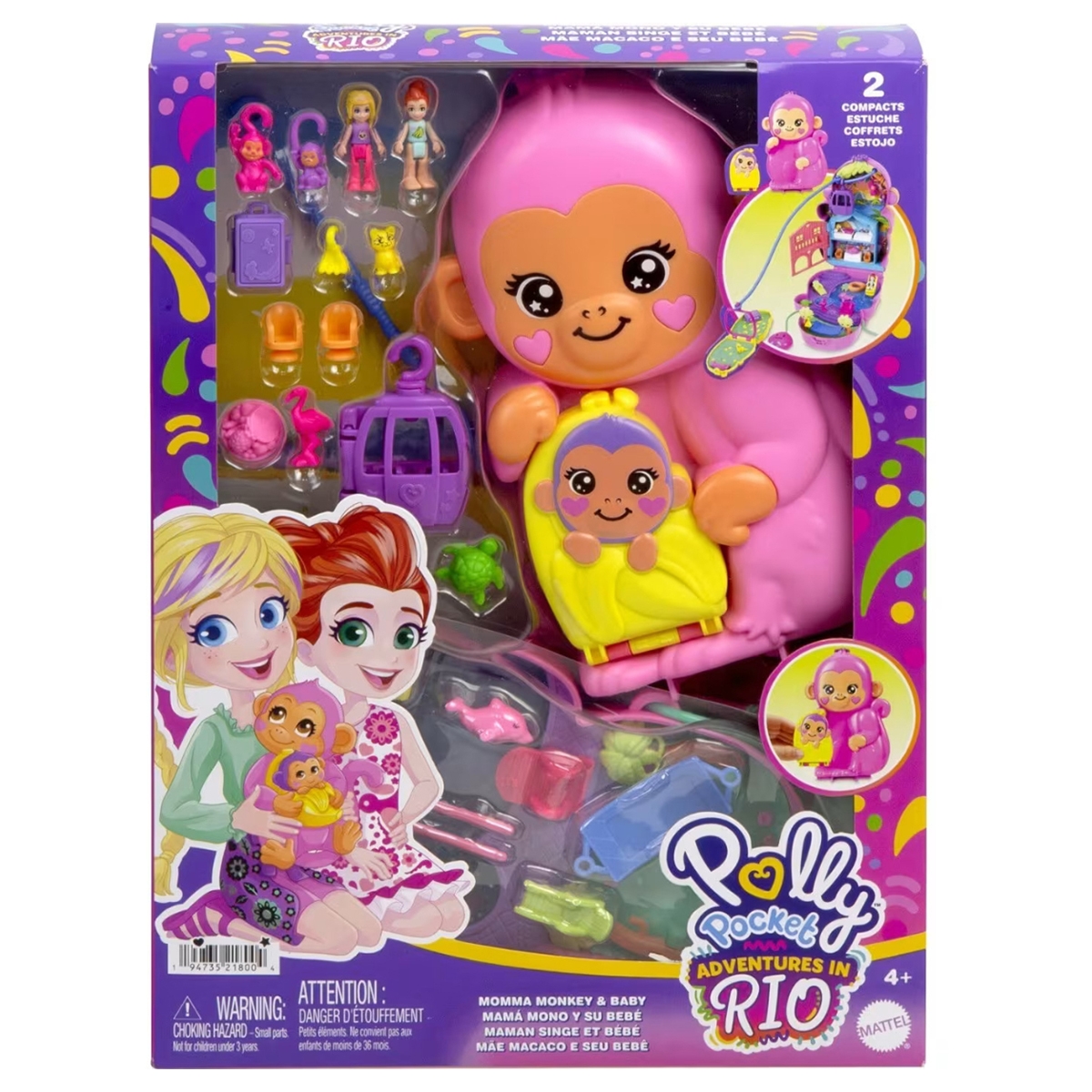 Polly Pocket Momma Monkey & Baby Playset Girls, 5-7 Years