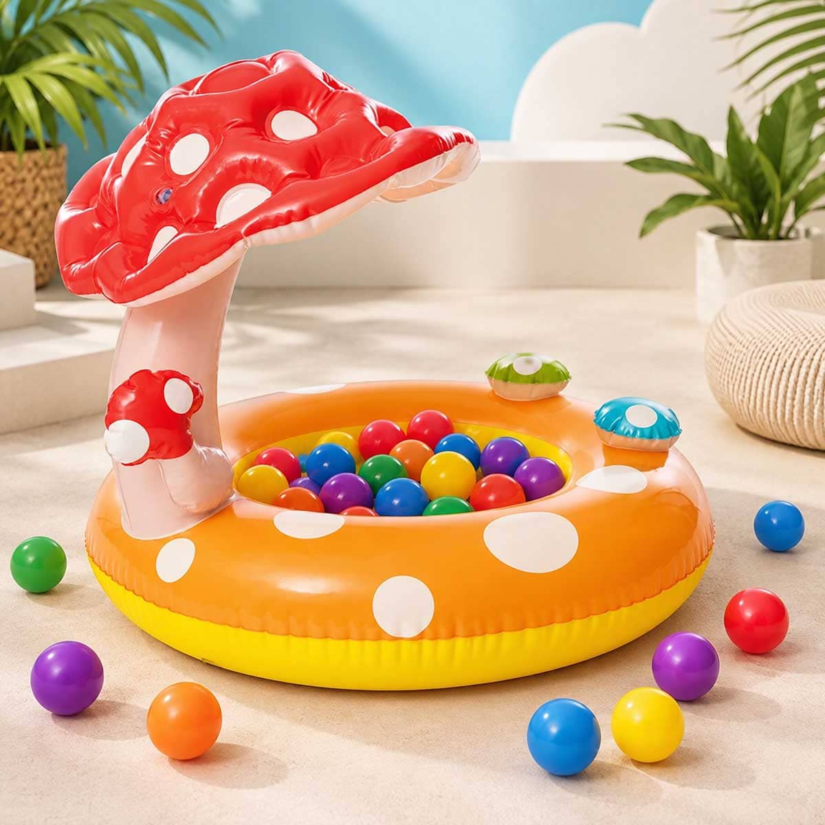 Intex Mushroom Kiddie Float with Small Round Fun Balls Bundle Toddler, 0-2 Years