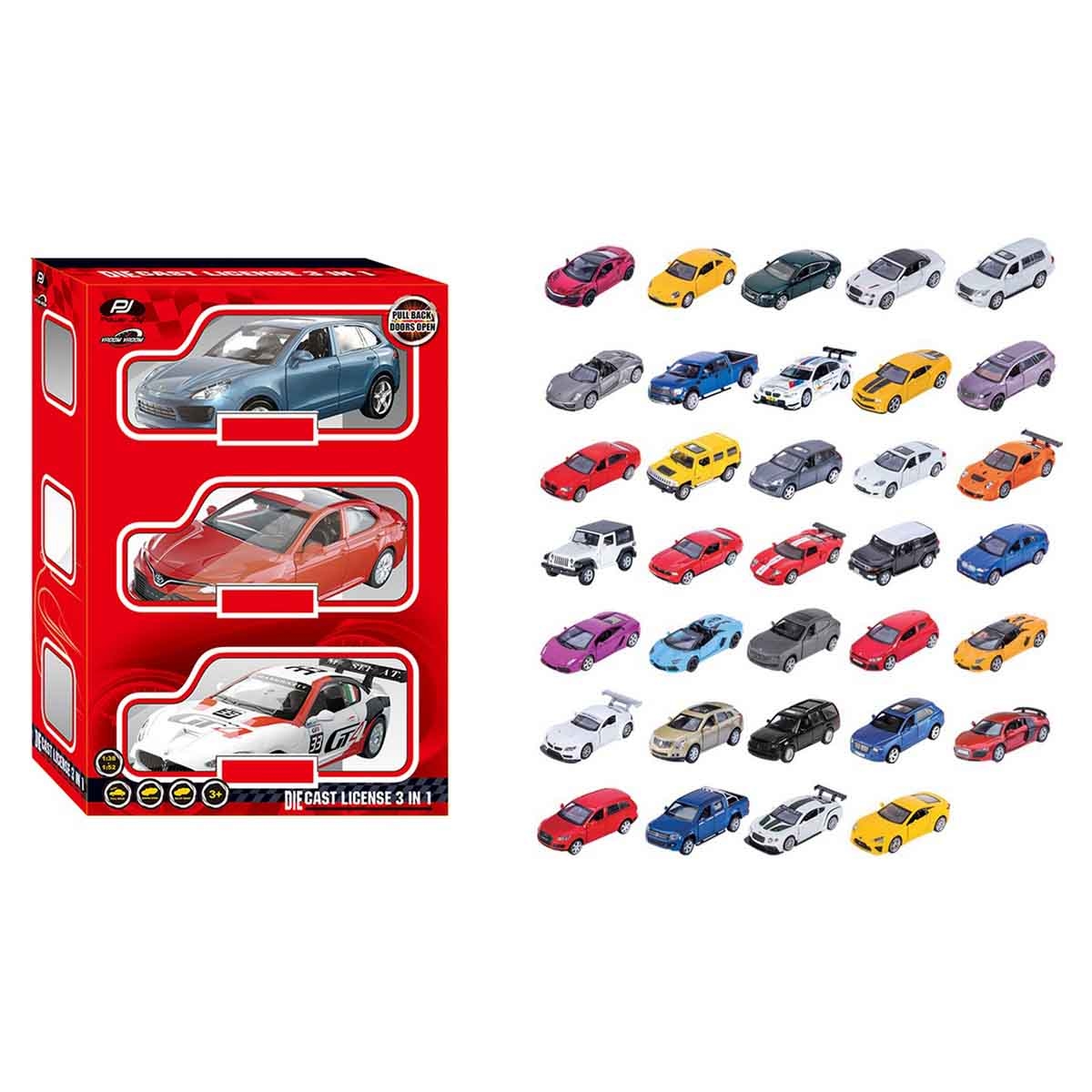 Power Joy 1:43 Scale VroomVroom Licensed 3-in-1 Diecast Car Set Boys, 3-4 Years