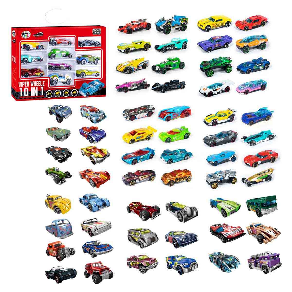 Power Joy 1:64 Scale Viper Wheelz Assorted Diecast Car Unisex, 3-4 Years, Pack of 10