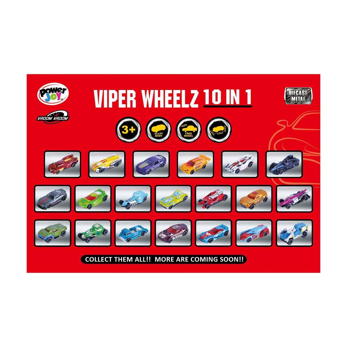 باور جوي مقياس 1:64 فايبر ويلز سيارات معدنية متنوعة للجنسين، عمر 3-4 سنوات، مجموعة من 10