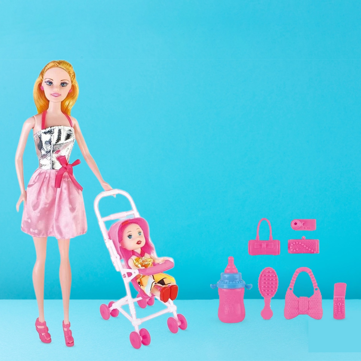 باور جوي ليلى 3 في 1 مجموعة دمى أزياء بعربة للبنات، 3-4 سنوات