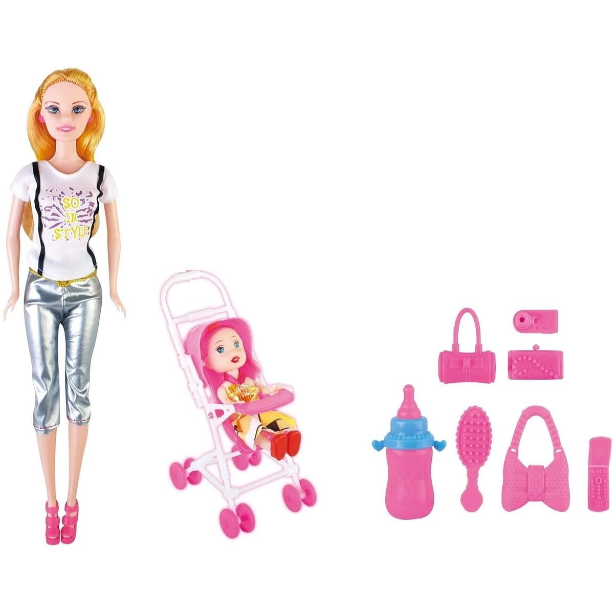 باور جوي ليلى 3 في 1 مجموعة دمى أزياء بعربة للبنات، 3-4 سنوات