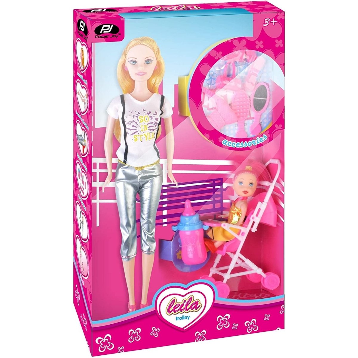 باور جوي ليلى 3 في 1 مجموعة دمى أزياء بعربة للبنات، 3-4 سنوات