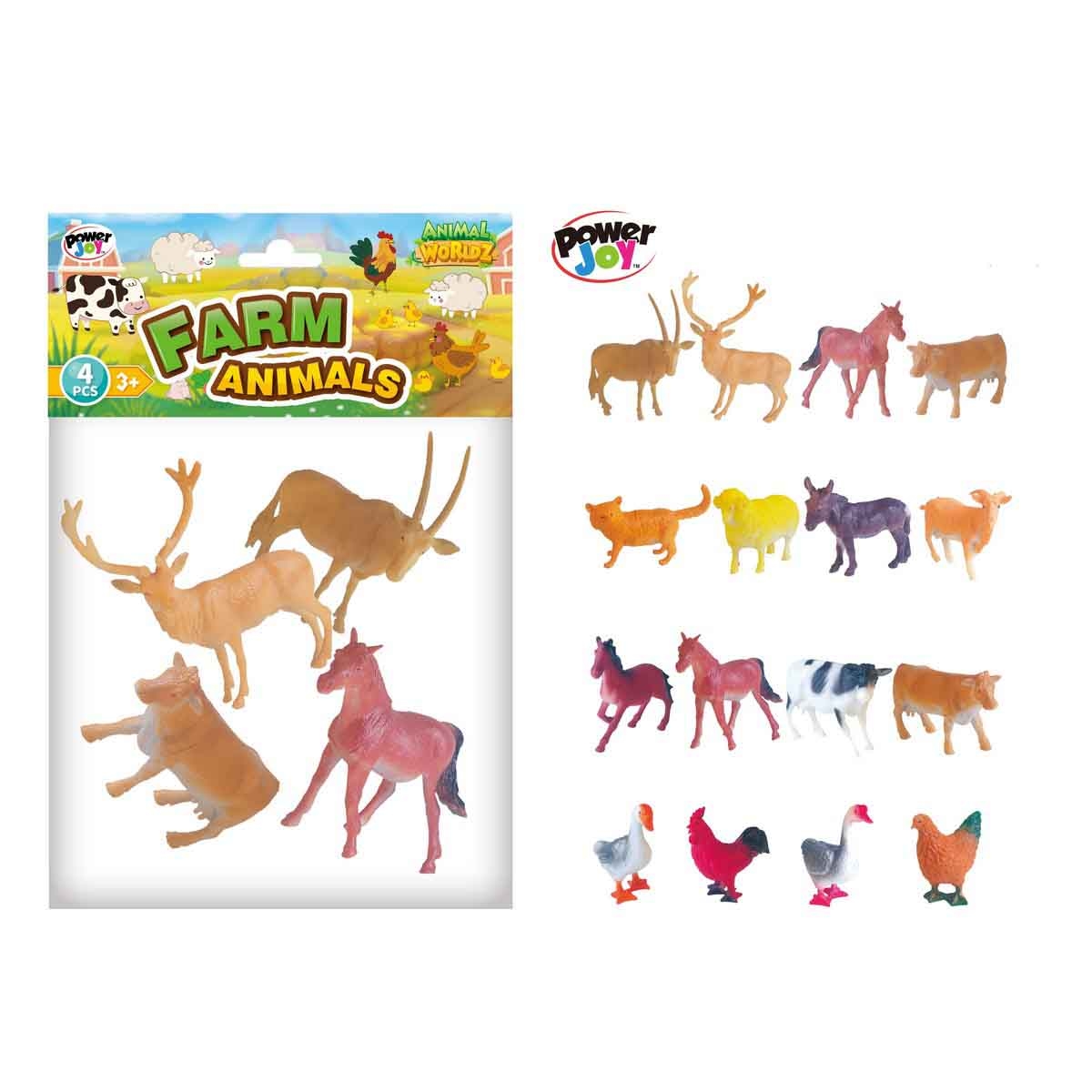 Power Joy Animal Worldz 6" Assorted Farm Animal Figure Unisex, 3-4 Years, Pack of 4