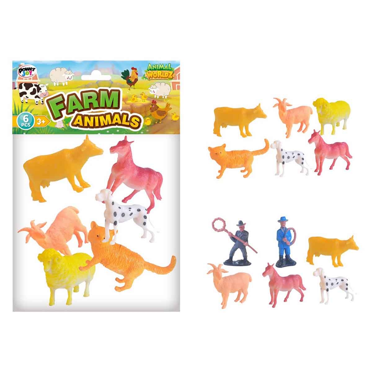 Power Joy Animal Worldz Assorted Farm Animal Figure Unisex, 3-4 Years, Pack of 6