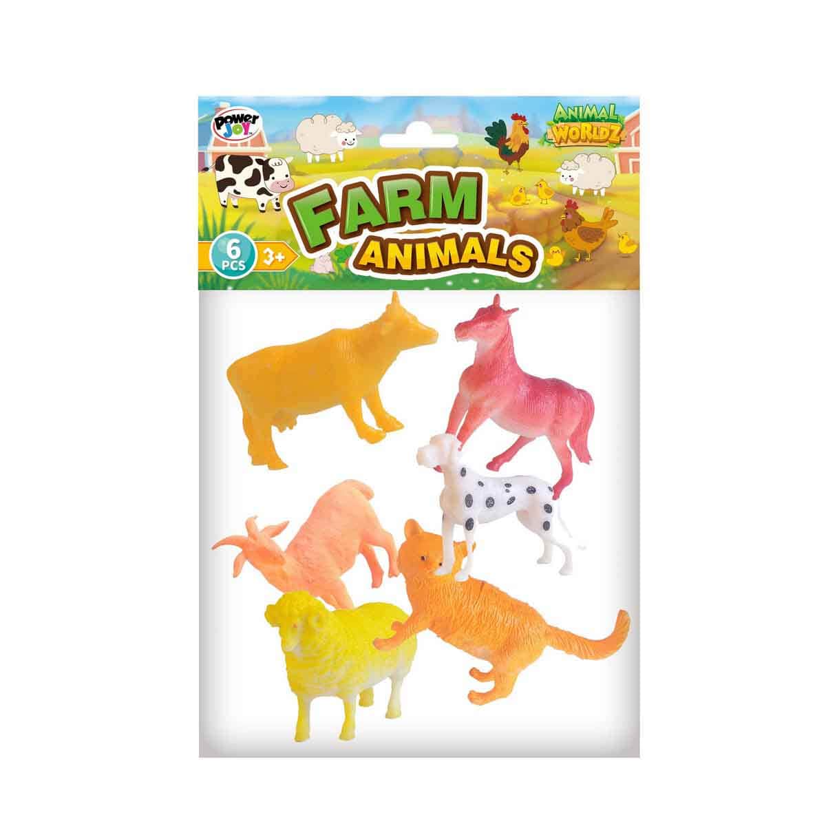 Power Joy Animal Worldz Assorted Farm Animal Figure Unisex, 3-4 Years, Pack of 6
