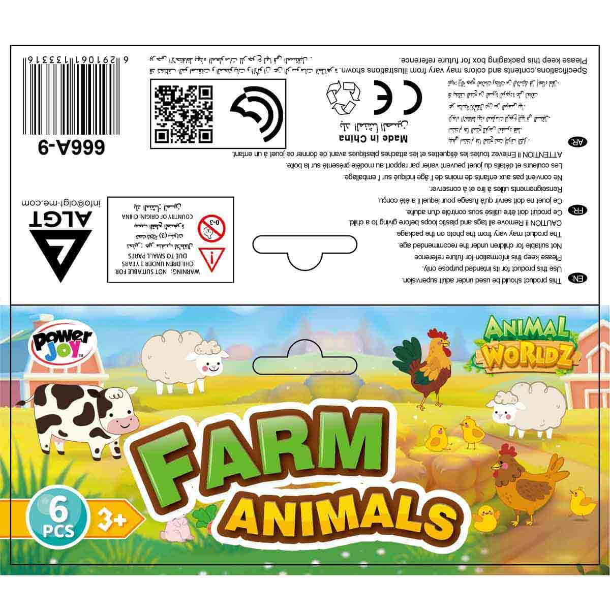 Power Joy Animal Worldz Assorted Farm Animal Figure Unisex, 3-4 Years, Pack of 6