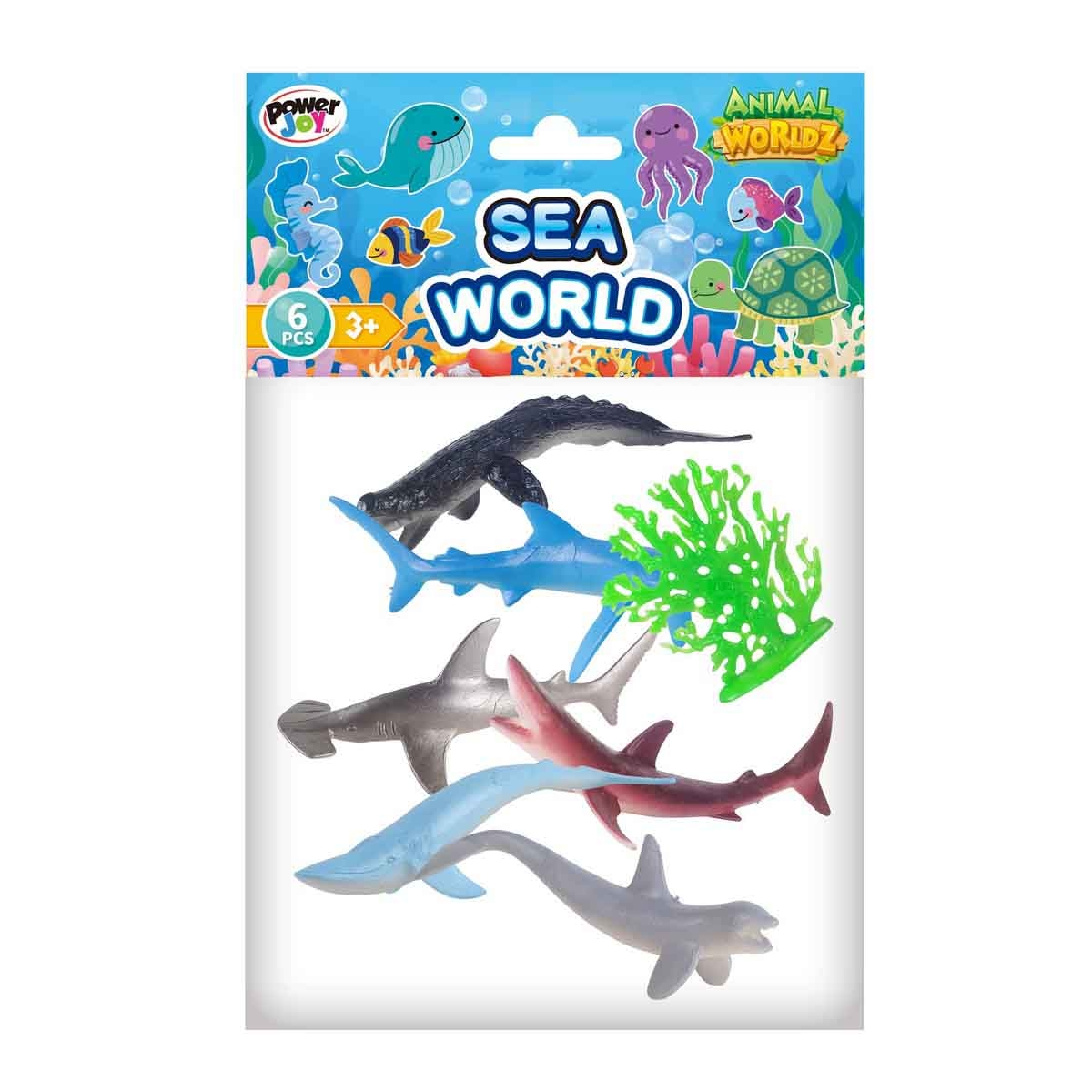 Power Joy Animal Worldz Assorted Sea World Figure Unisex, 3-4 Years, Pack of 6