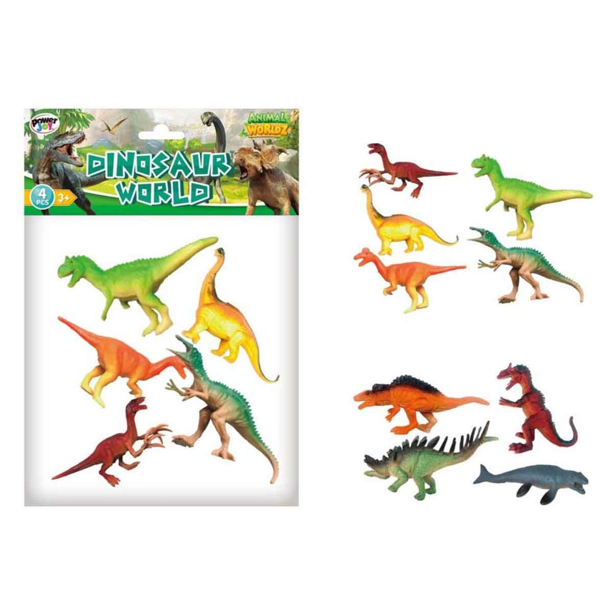 Power Joy 4-Piece Animal Worldz Realistic Assorted Dinosaur Set Unisex, 3-4 Years