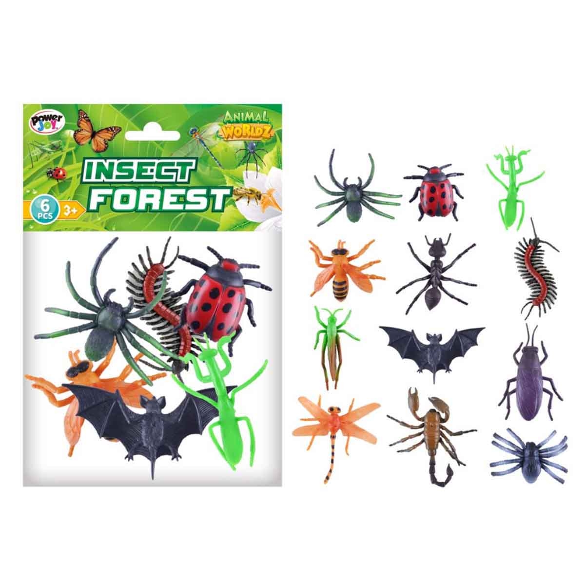 Power Joy 6-Piece 4" Animal Worldz Assorted Insect Set Unisex, 3-4 Years