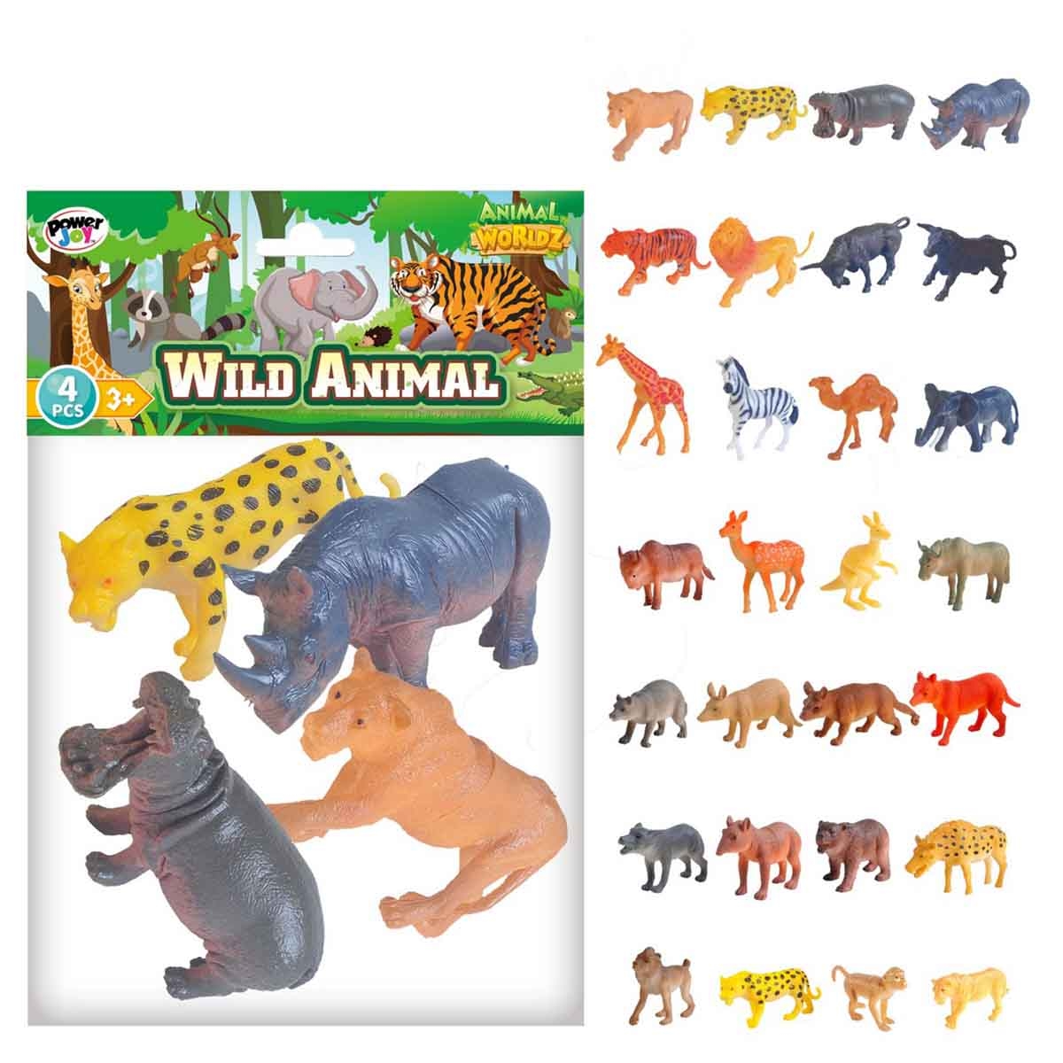 باور جوي وورلدز مجموعة حيوانات سفاري للجنسين، عمر 3-4 سنوات، عبوة من 4