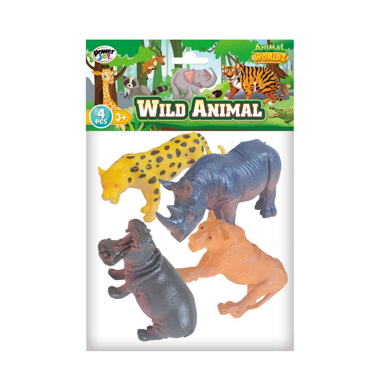 Power Joy Worldz Safari Animal Figures Unisex, 3-4 Years, Pack of 4