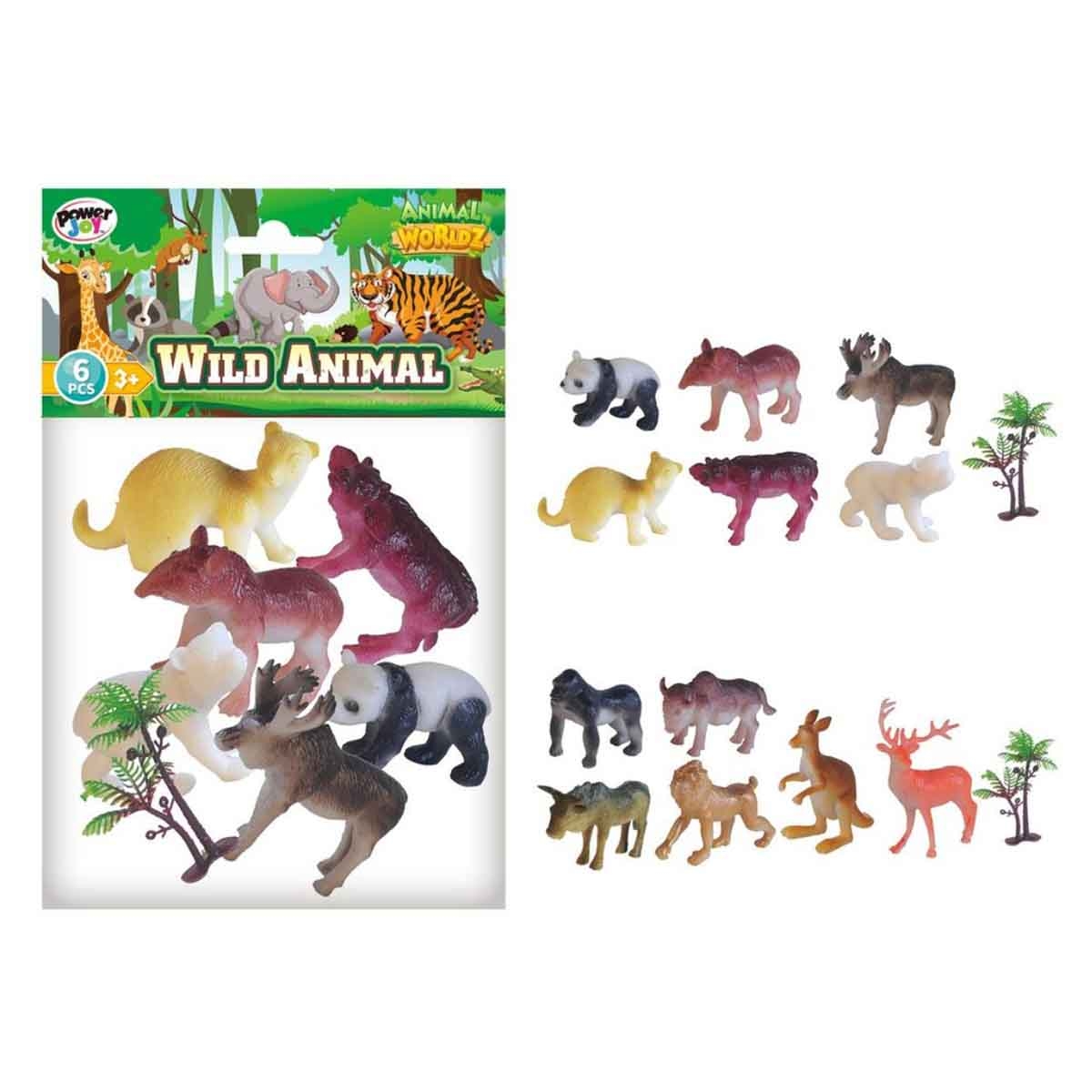 Power Joy 6-Piece 4" Worldz Safari Realistic Assorted Animal Set Unisex, 3-4 Years