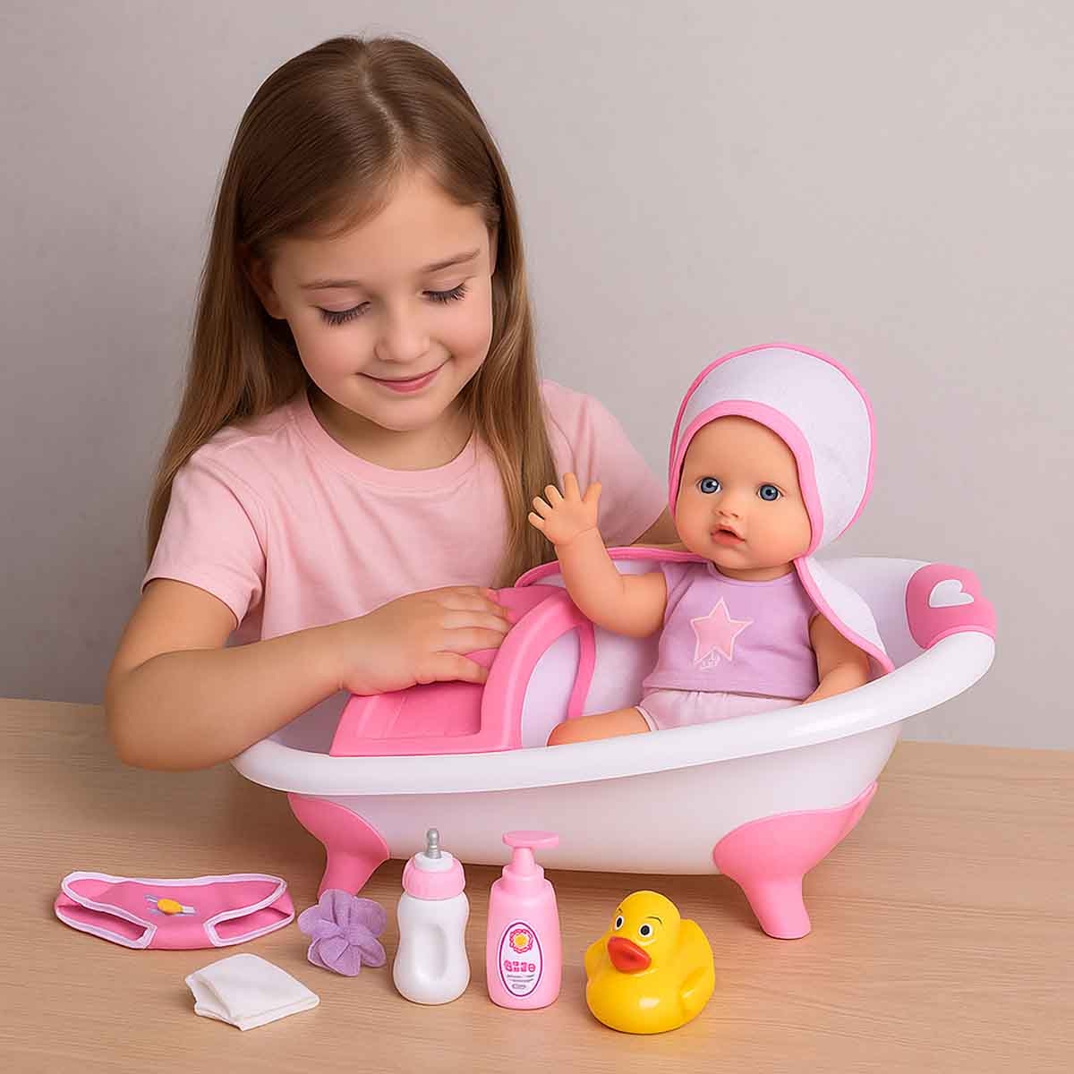 باور جوي طقم بيبي كايلا 14 إنش مع حوض استحمام للبنات، 3-4 سنوات