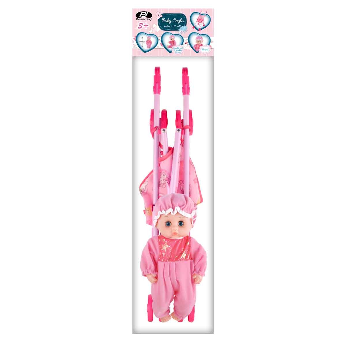 باور جوي عربة كايلا 12 إنش مع طقم الدمية للبنات، 3-4 سنوات