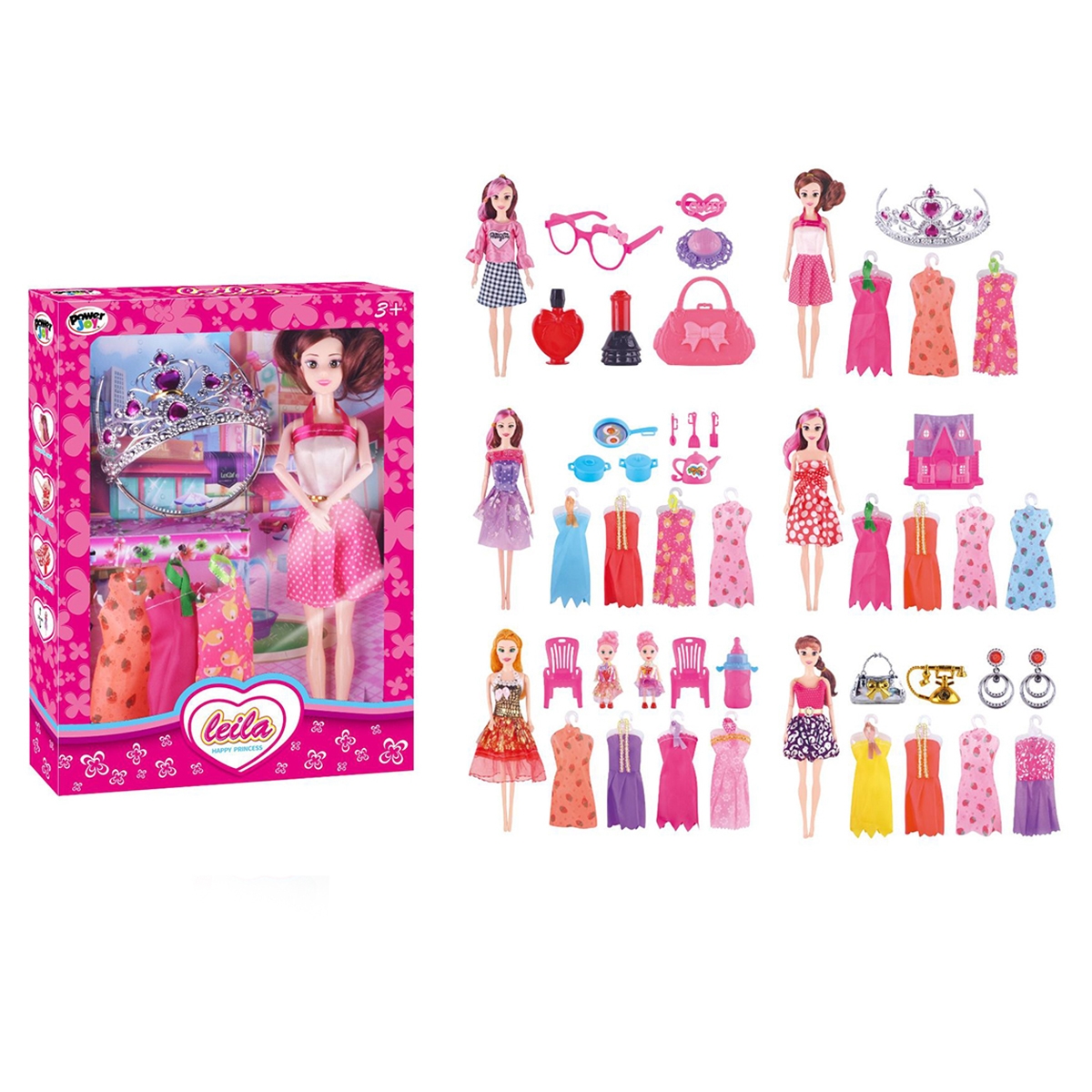 Power Joy Happy Princess Leila Assorted Fashion Doll Set Girls, 3-4 Years