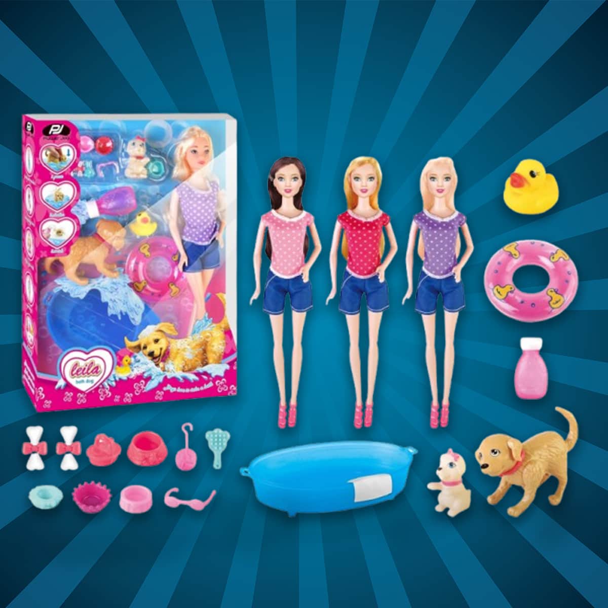 Power Joy Leila Bath Dog Fashion Doll Set Girls, 3-4 Years