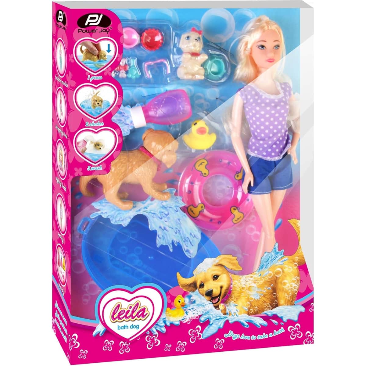 Power Joy Leila Bath Dog Fashion Doll Set Girls, 3-4 Years