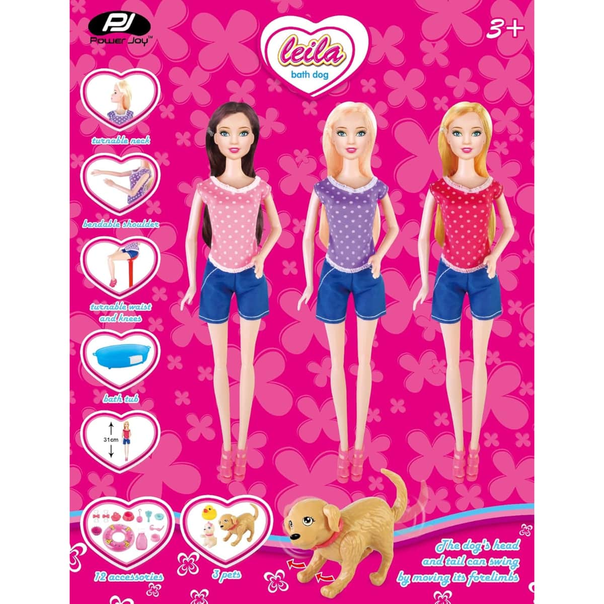 Power Joy Leila Bath Dog Fashion Doll Set Girls, 3-4 Years