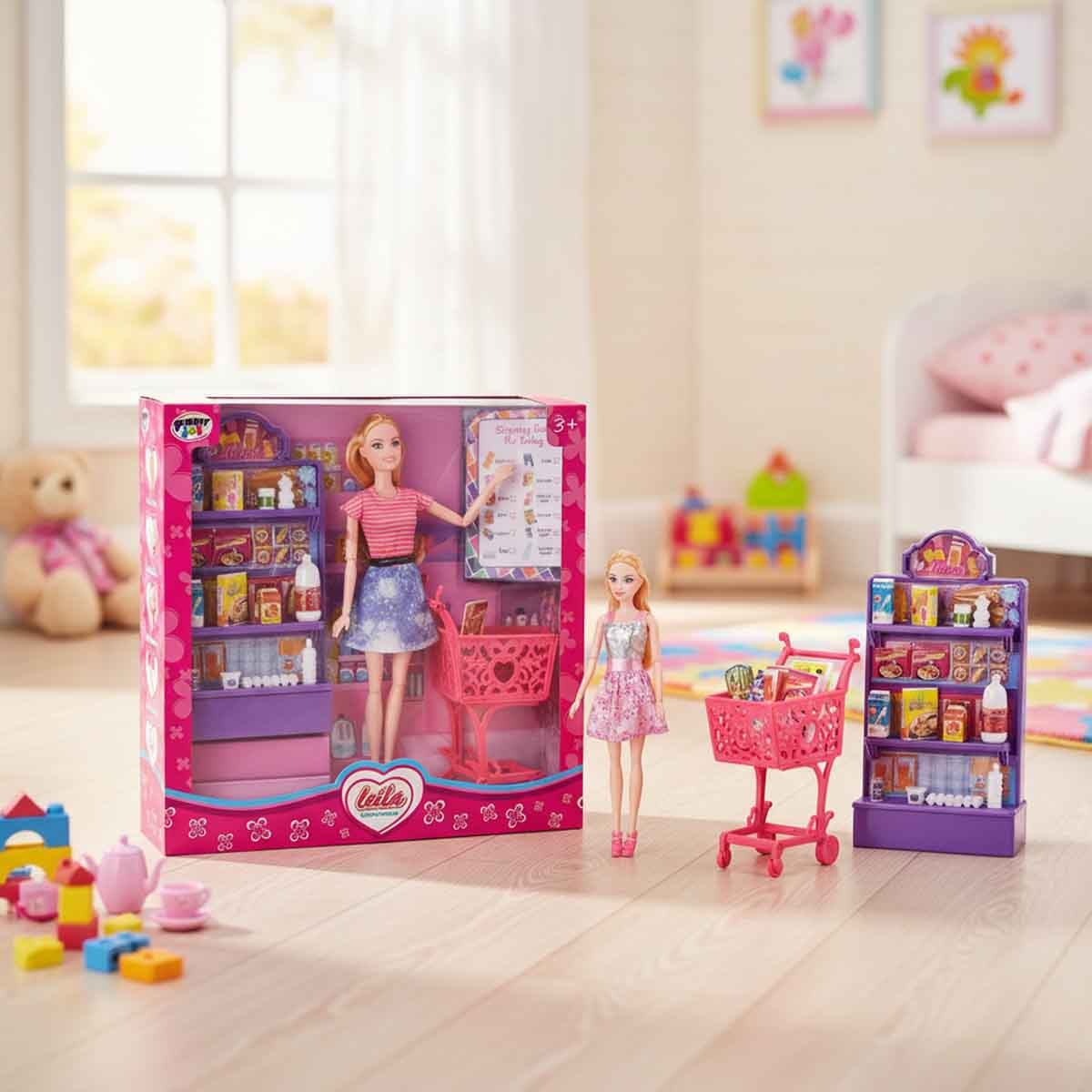 باور جوي متجر بقالة ليلى 12 إنش 17 قطعة للبنات، 3-4 سنوات