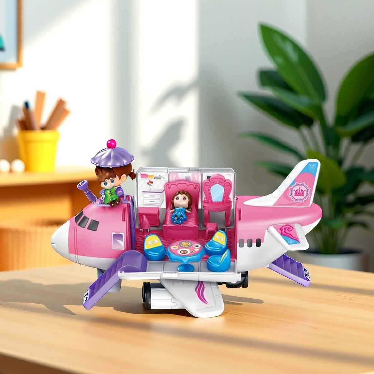 Power Joy Playhome Airplane Playset with 2 Dolls Girls, 3-4 Years