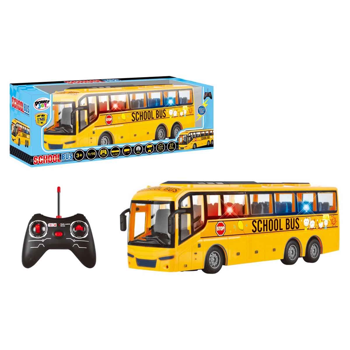 Power Joy 1:16 Remote Control School Bus with Lights Boys, 3-4 Years