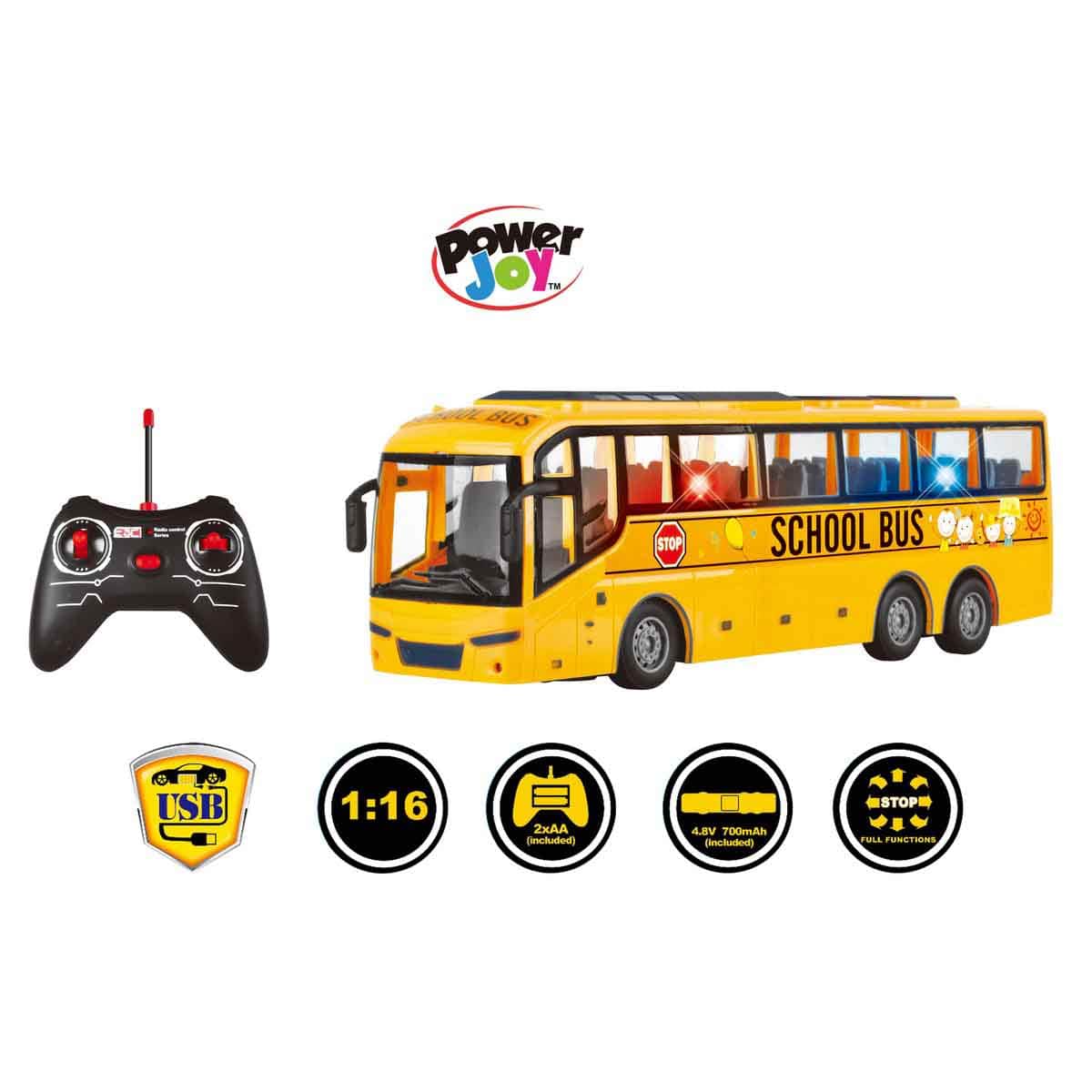 Power Joy 1:16 Remote Control School Bus with Lights Boys, 3-4 Years