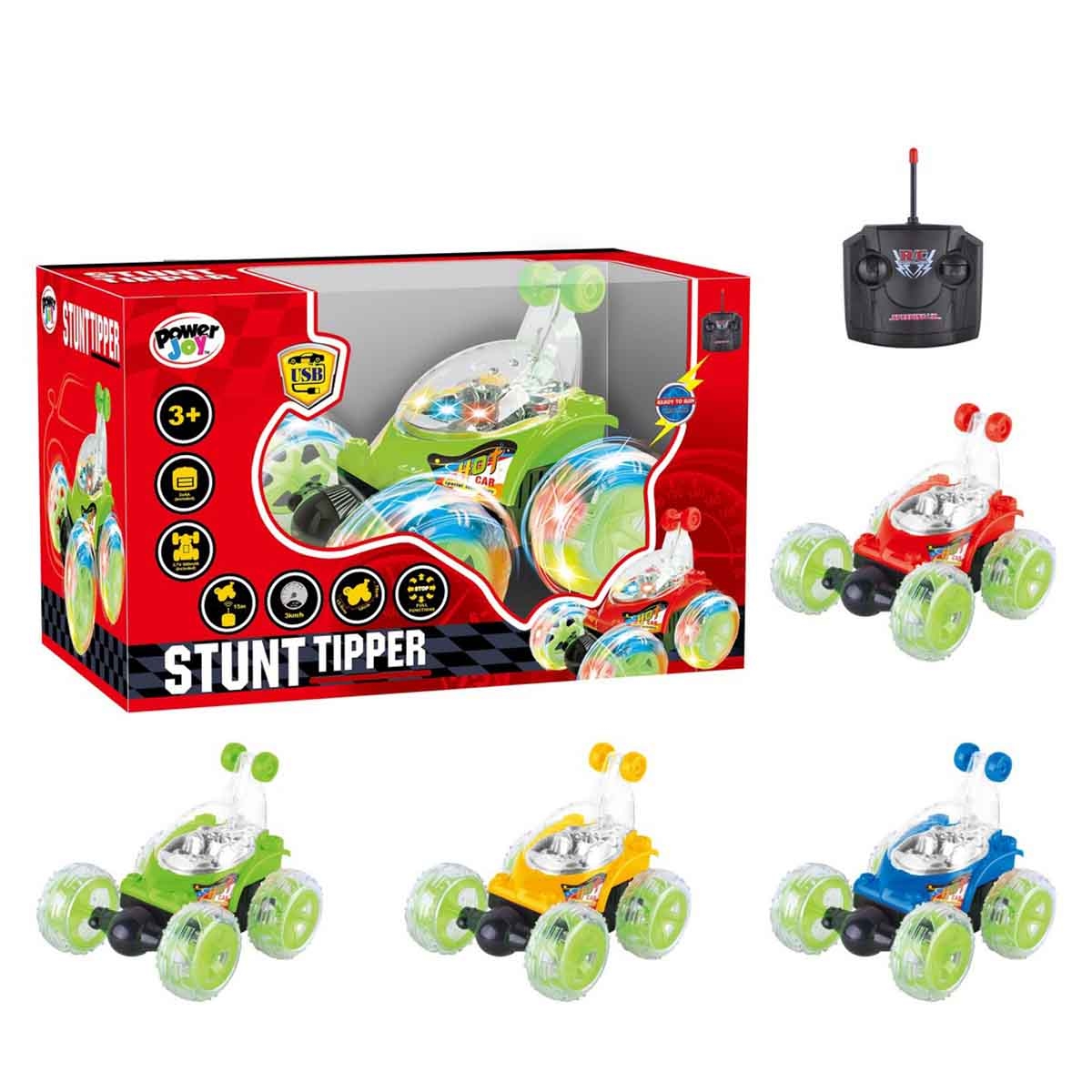 Power Joy Stunt Tipper with Light & Music Assorted Remote Control Car Boys, 3-4 Years