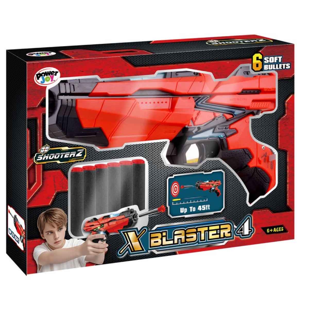 Power Joy Shooterz X Blaster 4 with 6-Pieces Foam Bullets Boys, 5-7 Years