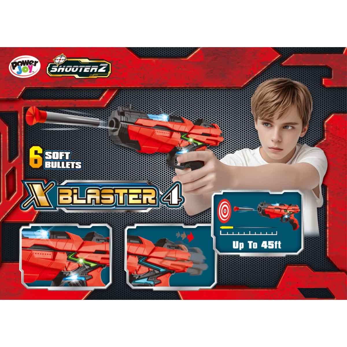 Power Joy Shooterz X Blaster 4 with 6-Pieces Foam Bullets Boys, 5-7 Years