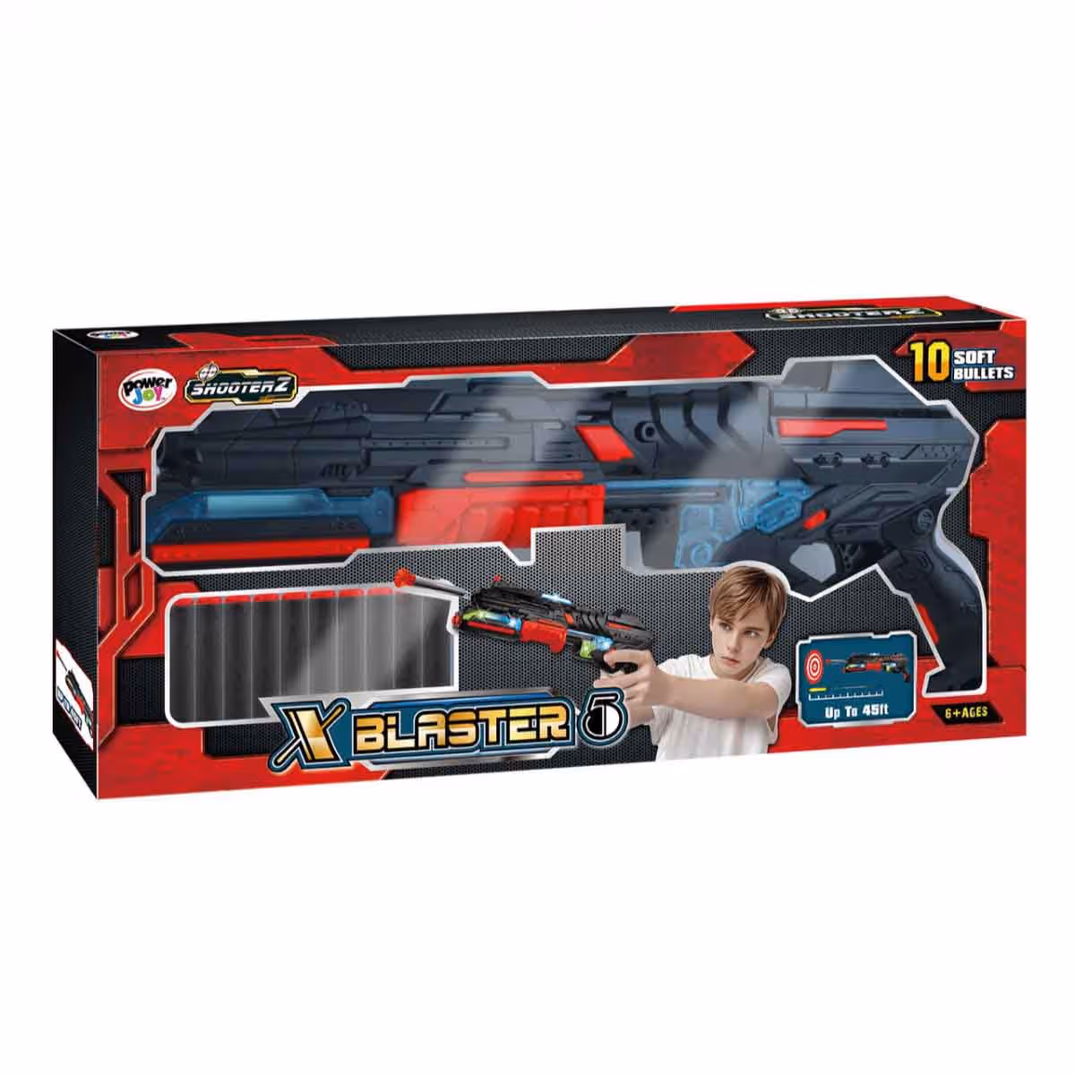 Power Joy ShooterZ X-Blaster 5 Toy Gun with 10 Foam Bullets Boys, 5-7 Years