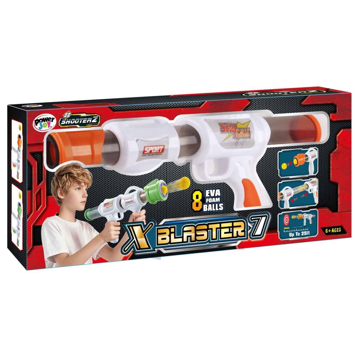 Power Joy Shooterz X Assorted Blaster 7 with 8-Pieces Eva Foam Ball Set Boys, 5-7 Years