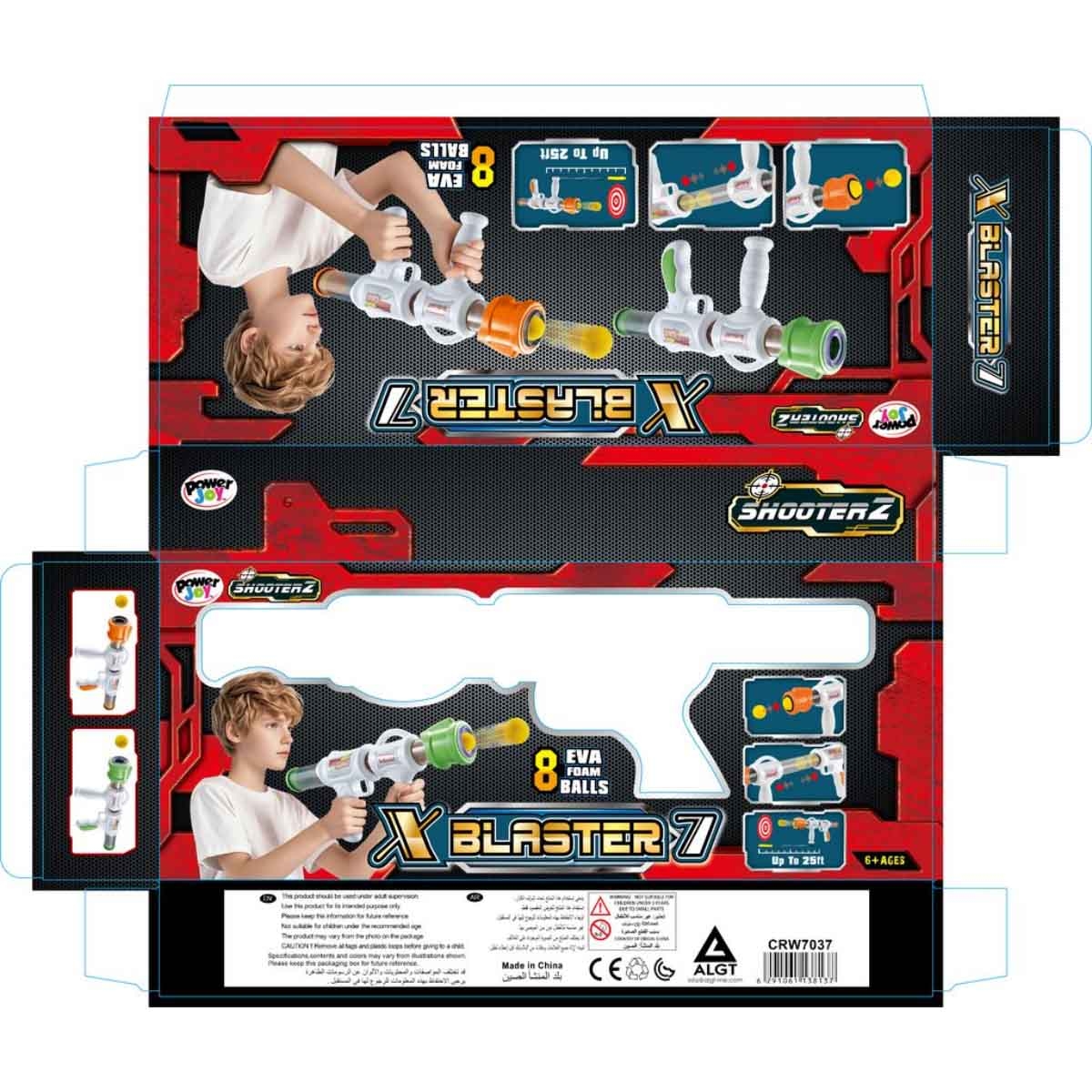 Power Joy Shooterz X Assorted Blaster 7 with 8-Pieces Eva Foam Ball Set Boys, 5-7 Years