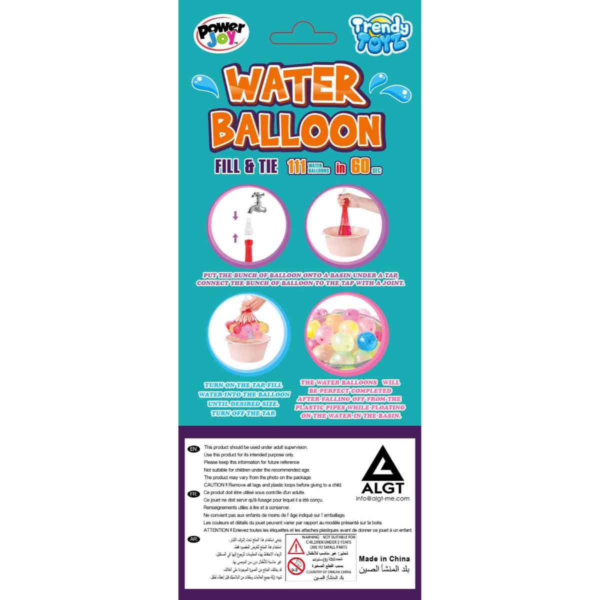 Power Joy 111-Piece Trendy Assorted Water Balloon Set Unisex, 8-10 Years
