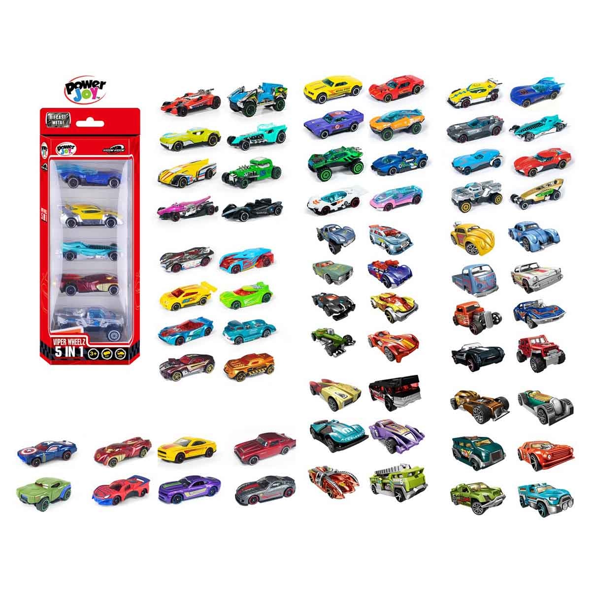 Power Joy VroomVroom 5-in-1 Viper Wheelz Assorted Diecast Car Set Unisex, 3-4 Years