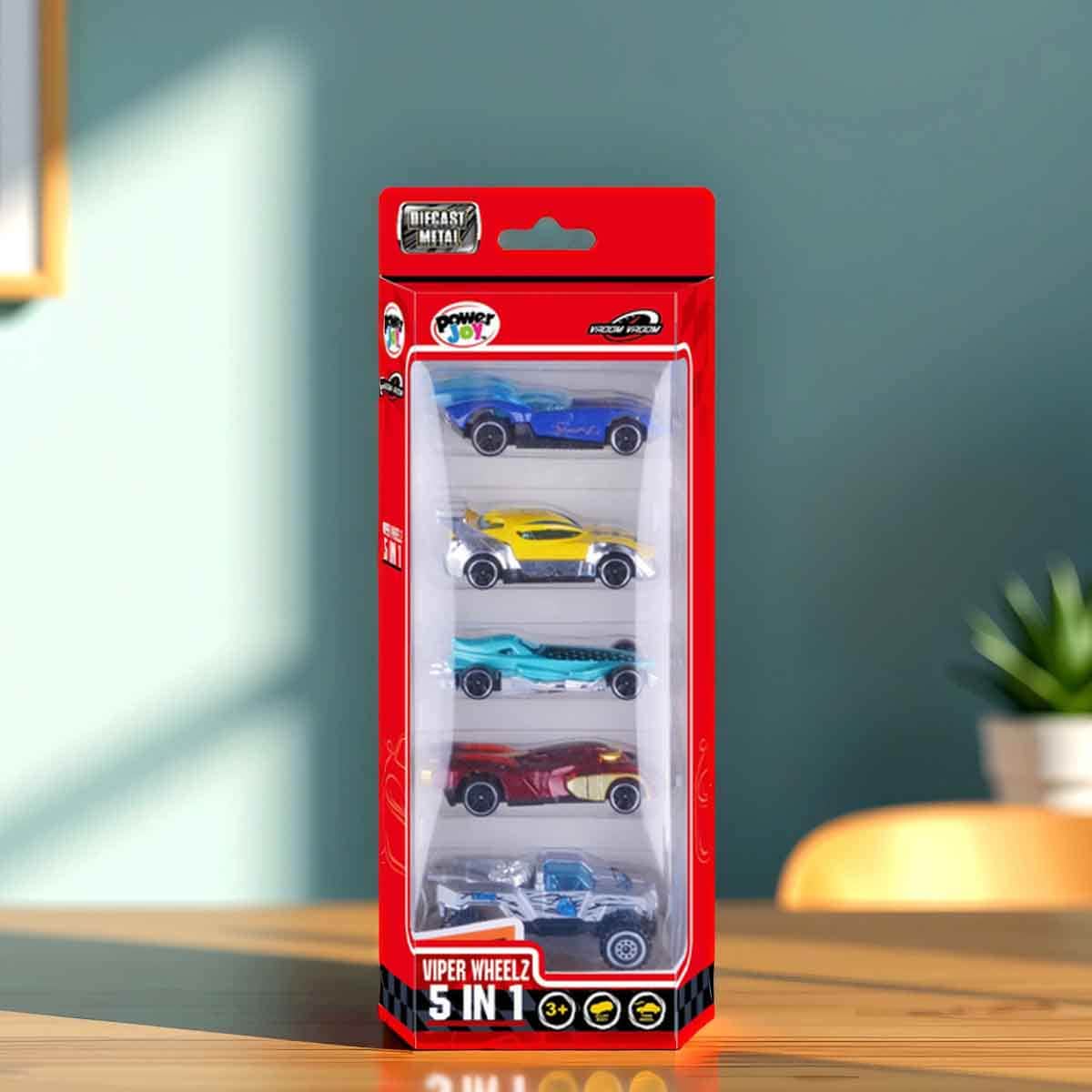 Power Joy VroomVroom 5-in-1 Viper Wheelz Assorted Diecast Car Set Unisex, 3-4 Years