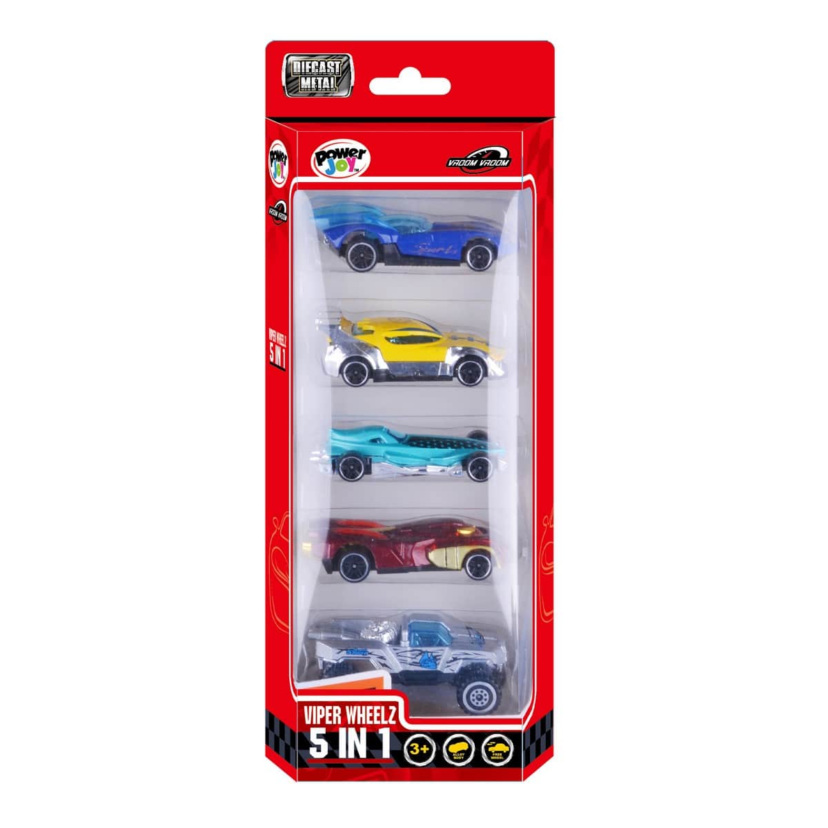 Power Joy VroomVroom 5-in-1 Viper Wheelz Assorted Diecast Car Set Unisex, 3-4 Years