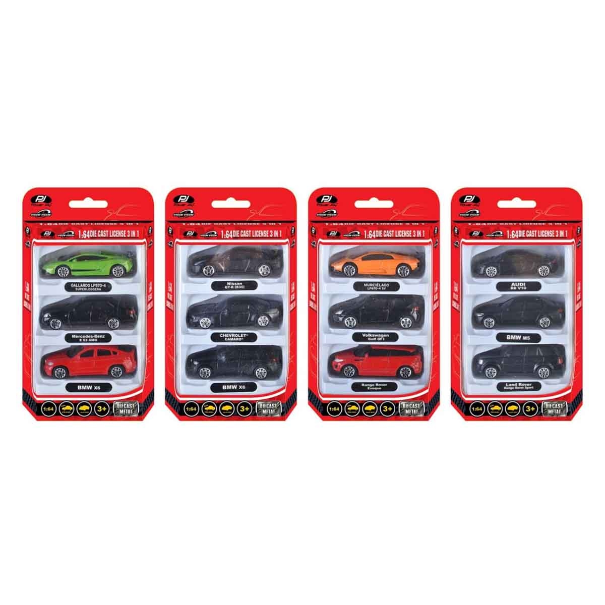 Power Joy 3-Piece 1:64 Diecast License Assorted Vehicle Set Unisex, 3-4 Years