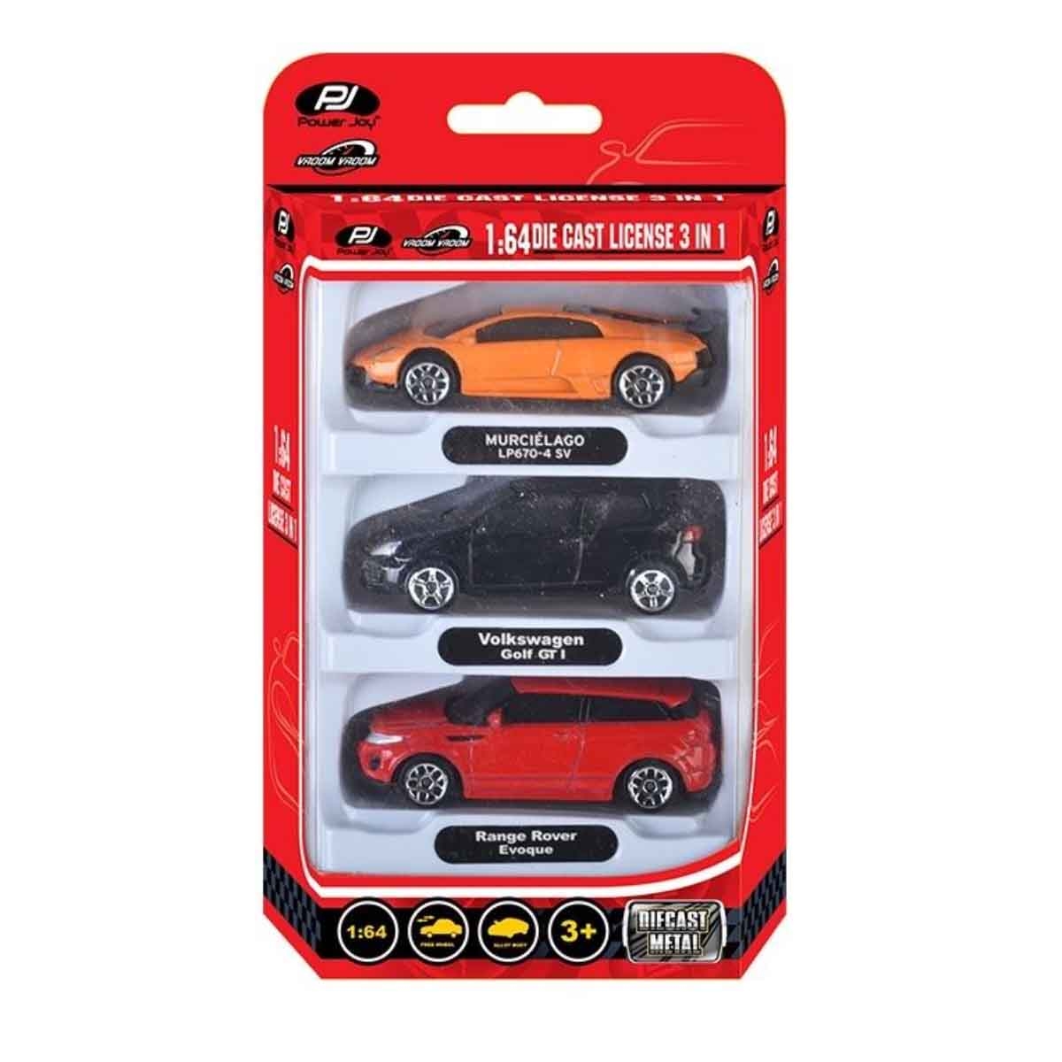 Power Joy 3-Piece 1:64 Diecast License Assorted Vehicle Set Unisex, 3-4 Years