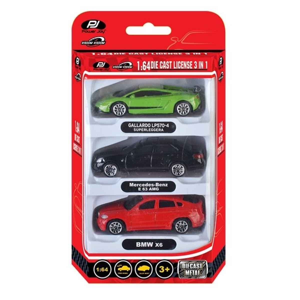 Power Joy 3-Piece 1:64 Diecast License Assorted Vehicle Set Unisex, 3-4 Years