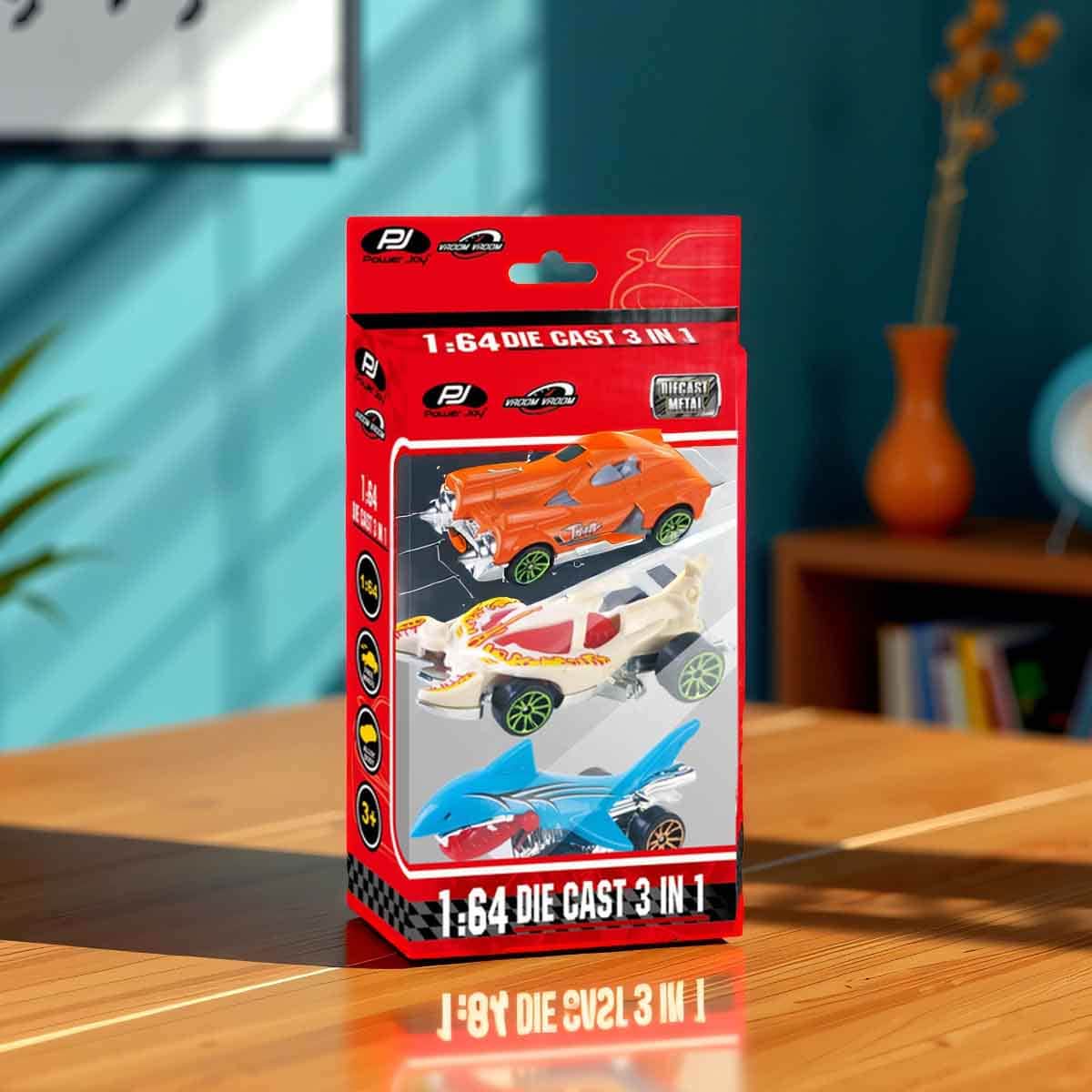 Power Joy 1:64 Scale VroomVroom 3-In-1 Diecast Car Set Boys, 3-4 Years