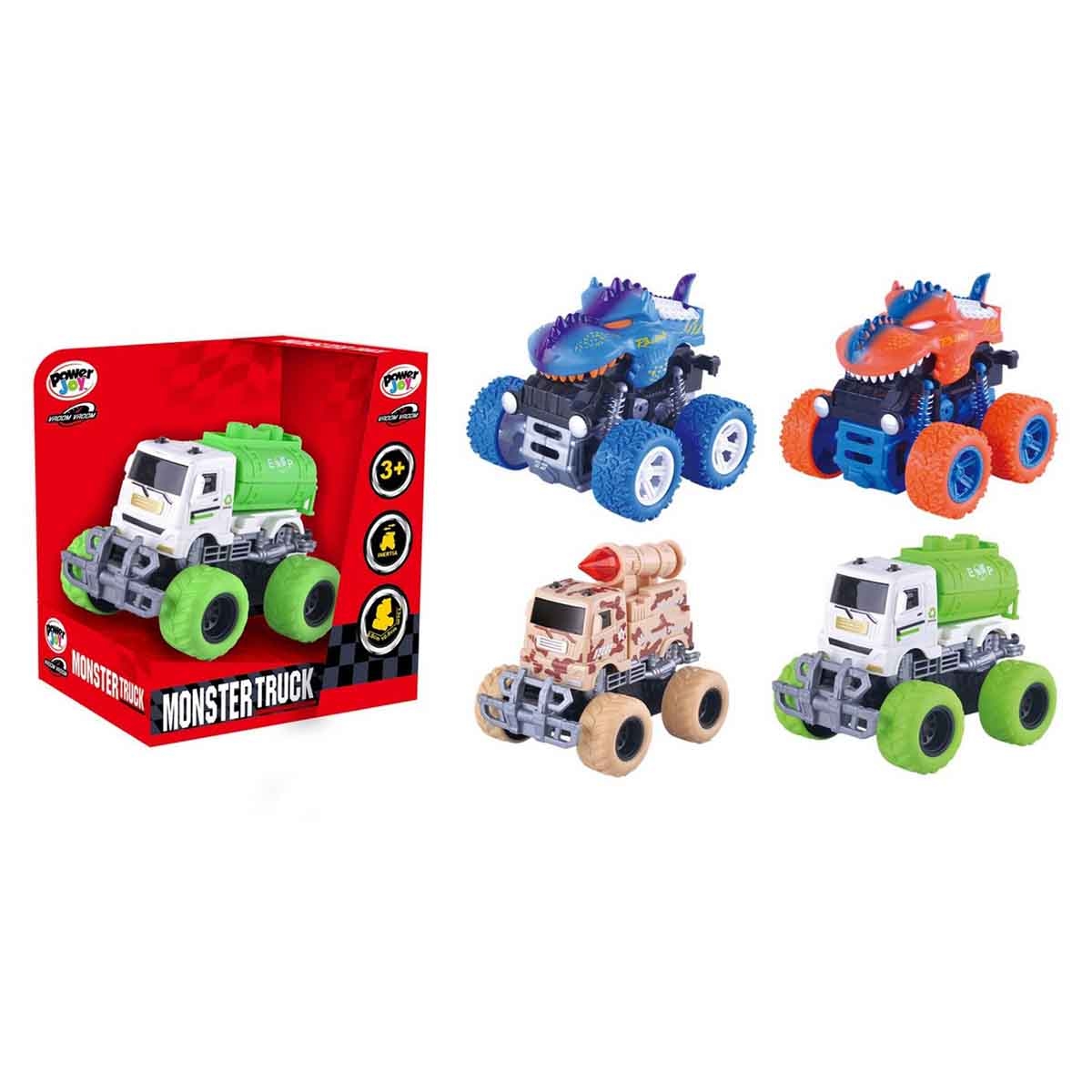باور جوي فـروم فـروم شاحنات وحوش سحب خلفي متنوعة للأولاد، عمر 3-4 سنوات